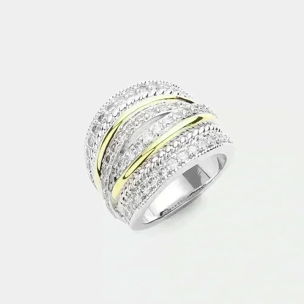 Two Tone Simulated Stones Ring